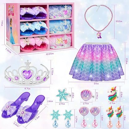 Princess Dress Up for Girls, Dress Up Clothes for Girl with Princess Shoes, Toddler Girls Boutique, Pretend Play Gifts for Little Girl Aged 3-6 Years Old