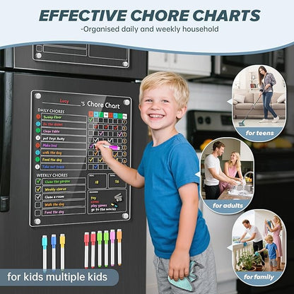 Acrylic Magnetic Chore Chart for Kids, 9.5"x12" Behavior Reward Responsibility Chart for Kids/Teens/Adults Chore Chart for Multiple Kids, Reusable Chore Checklist & Responsibility Tracker (1 Pack)