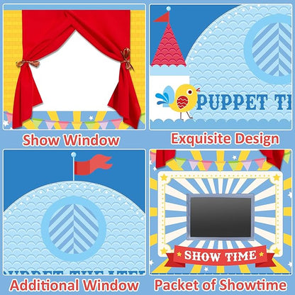 gisgfim Doorway Puppet Theater with 2 Adjustable Rods 31x67 In Blue Red Foldable Hanging Puppet Show Theater for Kids Pretend Play Hand Puppets Educational Kids Activities Toys Easy to Set Up Put Away