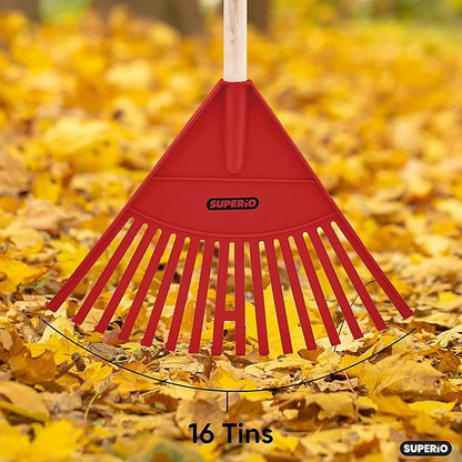 Kids Rake with Hardwood Handle, Durable Plastic Head to Sweep Leaves in Lawn and Tidying Up The Garden, 34" (Red), 6 Pack