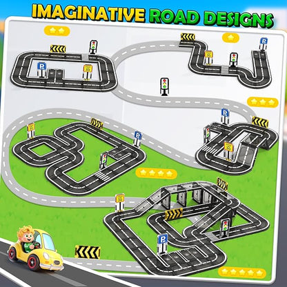 Magnetic Tiles Road Toddler Toys, Magnet Building Blocks for Kids Ages 3-5 4-8, STEM Learning Construction Toys Games, Ideal Gifts for 3+ Year Old Boys Girls