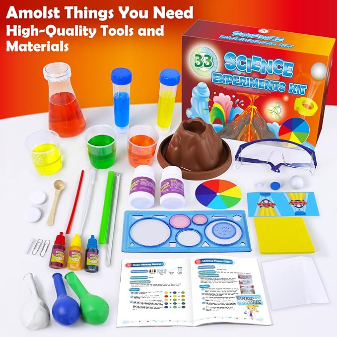UNGLINGA 33 Experiments Science Kit for Kids, Science Project STEM Toys Gifts for Boys Girls Learning Educational Chemistry Set, Volcano Erupting, Scientis Kit
