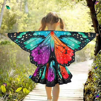 Butterfly Costume for Girls Fairy Wings Kids 4 Pcs(Cape,Skirts,Masks,Hair Clips) Butterfly Wings for Halloween Gifts