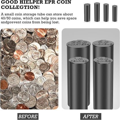Coin Storage Tubes Set, 40 Pieces per Tube, Quarters, Sturdy Black Design，a Box 25 pcs