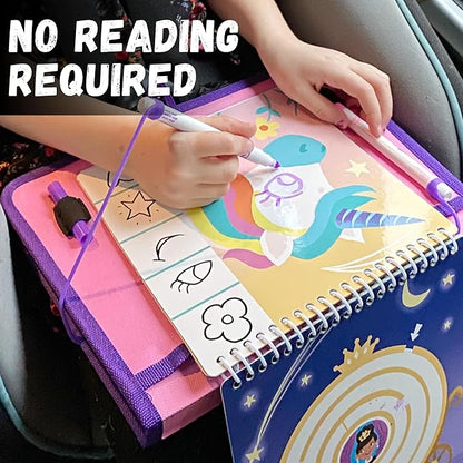 Totebook Kids Travel Educational Activity Book with Washable Markers - Car and Airplane Activities, Learning Toys for Toddlers- Reusable Stickers for Ages 4, 5, 6 (Jungle & Extra Princess Book)