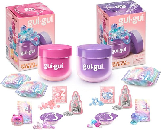 Gui Gui Scented Slime 2-Pack Bundle, Clear & Gloss, 5 Step DIY Process to Customize Your Ultimate Slime Glow-Up, Resealable and Reusable Container, ASMR Experience