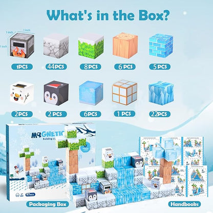 Magnetic Blocks Large Size 1-Inch 97 PCS – Winter Forest Theme Stacking Magnets STEM Learning Toys, Educational Construction Kit for Kids, Boys & Girls Age 3 4 5 6 7 8 9 10, Creative Magnet Cubes Set