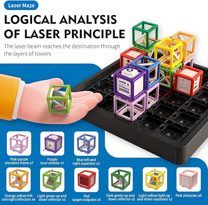 [2025 New] Reasoning Maze, Ultimate STEM Toys for Boys Age 8-12, Logic Game with 60+ Challenges, Toy for 8 9 10 11 12 13 14 Year Old Kid & Adult Birthday Gift - 19 Pcs Cubes