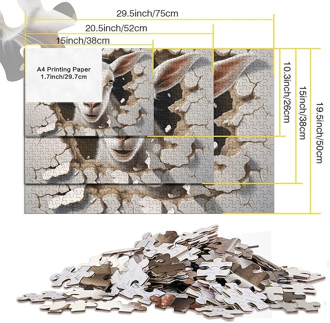 Sheep Adults Fun 500 Piece 3D Animal Thickened Wooden Jigsaw Puzzles Home Decoration Stress Relief Toy Toy Intellectual Game Education Game Challenge Educational 500pcs (52x38cm)