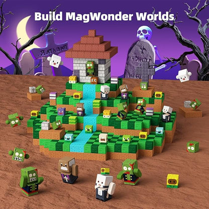 GobiDex 100PCS Magnetic Blocks Game-Based Kid Building Toys for Boys Girls 3+, Build MagWonder World with Zomblock Magnets Cubes, Upgraded STEM Game Sensory Gift for Birthday