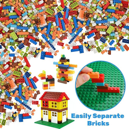 1600 PCS Building Bricks Set, Classic Bulk Building Blocks Compatible with All Major Brands, Includes 3 Baseplates, 53 Wheels Doors Windows Accessories, Creative STEM Construction Toy Gift for Kids
