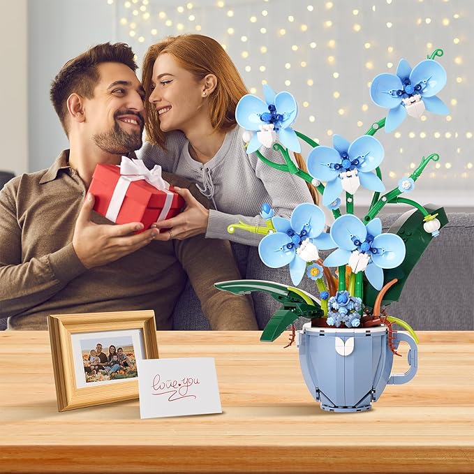 Ideas Blue Orchid Ideas Flowers Building Block Set，DIY Home Decoration Kit for Adults，Compatible with Lego Flowers Home Decor Gift for Mother's Day, Valentine Day, Birthday, Christmas Day - 567PCS