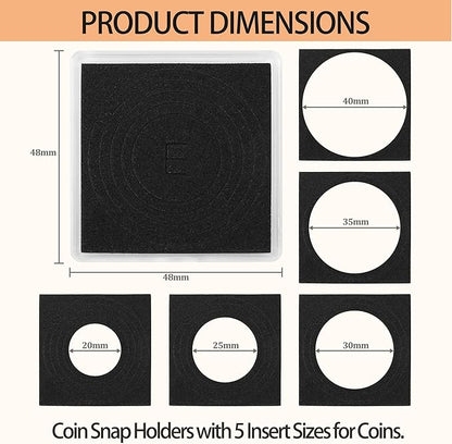 40 Pcs Coin Holders for Collectors, Clear Coin Cases with 5-Size Sponge Gaskets 20/25/30/35/40mm, Plastic Coin Slabs and Coin Protectors for Silver Dollar Collectors Collection Supplies, Black