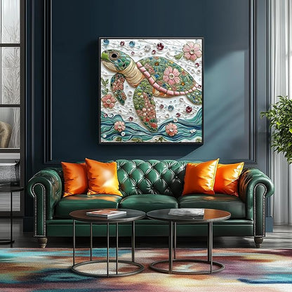 Sea Turtle Jigsaw Puzzles for Adults 500 Pieces Colorful Crystal Flower Ocean Puzzles Pretty Diamond Art Puzzle Difficult Unique Family Challenging Games Gift for Teens Adults Puzzle (20"x20")