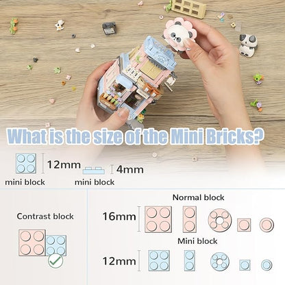 Street View Flower House Shop Mini Building Blocks, MOC Creative Building Toys Cute Panda Building Set for Kids 6-12, Simulation Architecture Construction Toy, Gift Idea for Kids Adults (810PCS)