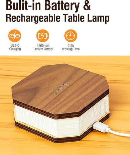 Originality Folding Accordion Lamp, Portable Wooden Desk Lamp, Japanese Gifts, Creative LED Paper Lantern with USB for Home Decoration(Walnut)