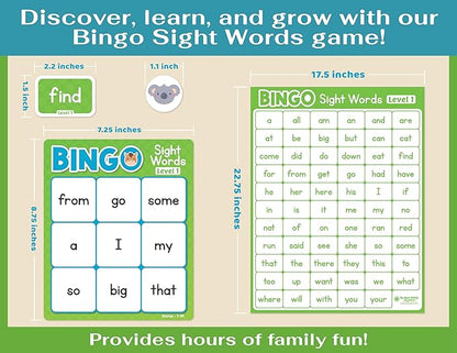 Sight Words Bingo Game for Kindergarten, Learn to Read Sight Word Cards, Word Games for Kids Ages 4-8, Bingo Sight Words Level 1&2