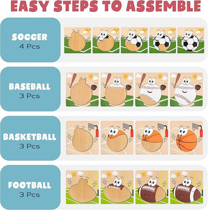 Wooden Sports Puzzles for Toddlers 2-4 | Wood Puzzles for Kids, Toddler Sports Toys for Toddlers, Basketball Toy, Football Toys, Baseball Toy, Soccer Toddler 2 3 Year Old Boy