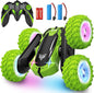 KKONES Remote Control Car, 2.4GHz Electric Race Stunt Car, Double Sided 360° Rolling Rotating Rotation, LED Headlights RC 4WD High Speed Off Road Gift for 3 4 5 6 7 8-12 Year Old Boy Toys (Green)