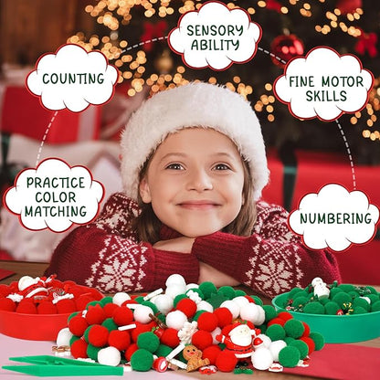 170 Pcs Christmas Sensory Bin Items Christmas Miniature Figurines Counting Sorting Sensory Bin Filler Xmas Resin Fine Motor Red Green Counts for Xmas Counting Decor