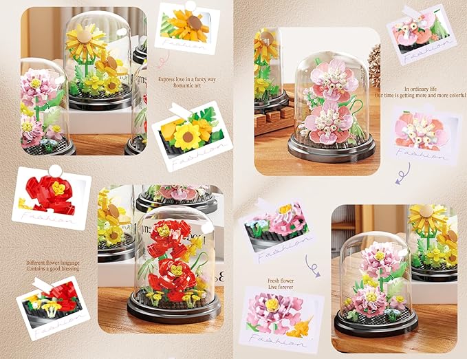 Tiny Sunny Home Bouquets Dust Cover Set Building Toy Creative Assembly Bonsai Tree, Ideal for Valentine's Anniversaries Birthday