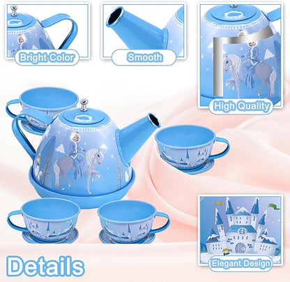 PRE-WORLD Tea Party Set for Little Girls, 46Pcs Princess Tea Time Toy Including Dessert,Cookies,Doughnut,Teapot Tray Cake,Tablecloth,Gloves & Carrying Case,Kitchen Pretend Play for Girls Boys Age 3-6