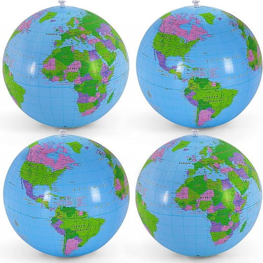 16 Inch Inflatable Globe,Blow up World Globe Beach Ball,Inflatable Earth Beach Ball for Beach Playing or Teaching,Party Bags,Summer Pool Party,PVC Material