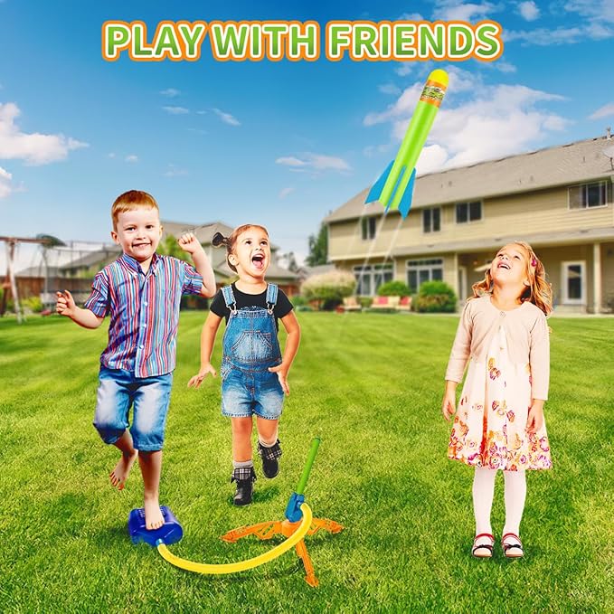 Banvih 4-Pack Rocket Launcher for Kids – 24 Foam Rockets, Launch Up to 120+ ft, Outdoor Toys for Ages 3-8+, Summer Yard Games, Birthday Party Gift for Toddlers & Boys