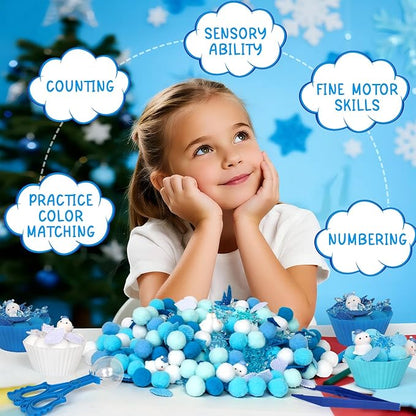 196 Pcs Winter Sensory Bin Items Winter Snowman Counting Sorting Sensory Bin Filler Fine Motor Snowman Snowflake Counts for Xmas Counting Decor