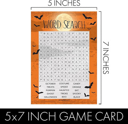 DISTINCTIVS Halloween Party Games – Word Search and Picture Match 2 Game Bundle, 25 Dual-Sided Cards for Kids, Adults, Classrooms, and Fall Events