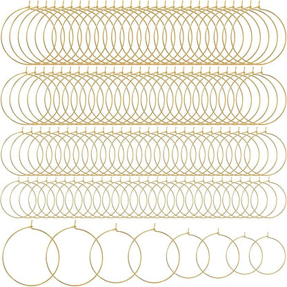 Pndeyo 120pcs Hypoallergenic Earring Beading Hoops, 20mm 25mm 30mm 35mm Round Hoop Earrings Findings, Open Earring Wire Ring Accessories for Jewelry Making- Gold