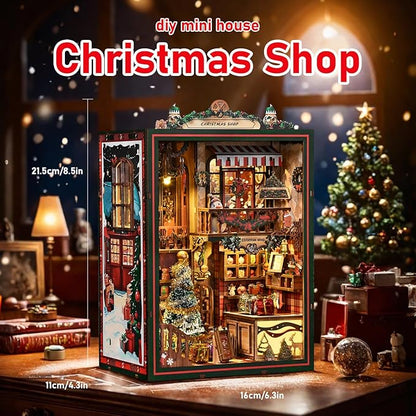 DIY Miniature House Kit, Mini House Building Kit, DIY Book Nook Kit, Tiny Model House for Adults to Build, Beginner 3D Wooden Book Nook, for Family Friends (Christmas Shop)