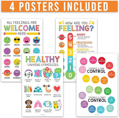 Hadley Designs Feelings Chart For Kids Ages 4-8 - Emotions Chart For Toddlers 3-5, Counseling Feelings Posters For Classroom Calming Corner, Social Emotional Learning Posters, Colorful Classroom Decor