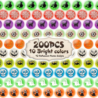 Shemira 200pcs Glow in The Dark Bouncing Balls,8 Halloween Theme Designs Bouncy Toys Balls, Halloween Party Favor Supplies, Trick or Treating Goodie, Halloween Miniatures,School Classroom Game Rewards