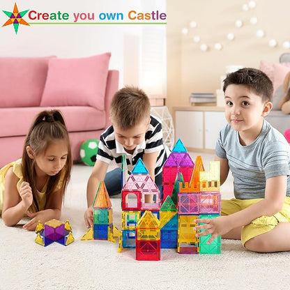Tigerdoe 100 PCS Magnetic Tiles Set, Educational and Creative Magnetic Building Tiles for Kids, Fun,and Interactive 3D Construction Play Toy for Kids, Montessori Learning and Sensory Development Toys