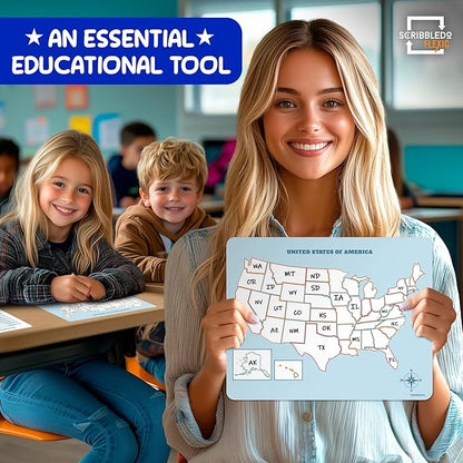 SCRIBBLEDO US Map Practice Sheets 11'x14' Dry Erase Sheets for Homeschool, Classroom Pack of 10