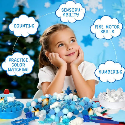 182 Pcs Winter Sensory Bin Items Winter Arctic Animals Counting Sorting Sensory Bin Filler Fine Motor Arctic Habitat Counts for Xmas Counting Decor