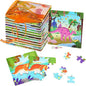 SANNIX 12 Pack Dinosaur Wooden Jigsaw Puzzles with 12 Organize Bags, Dinosaurs Animals Toddlers Puzzles for Kids Ages 3 4 5, Party Favors Educational Learning Travel Toys for Boys Girls