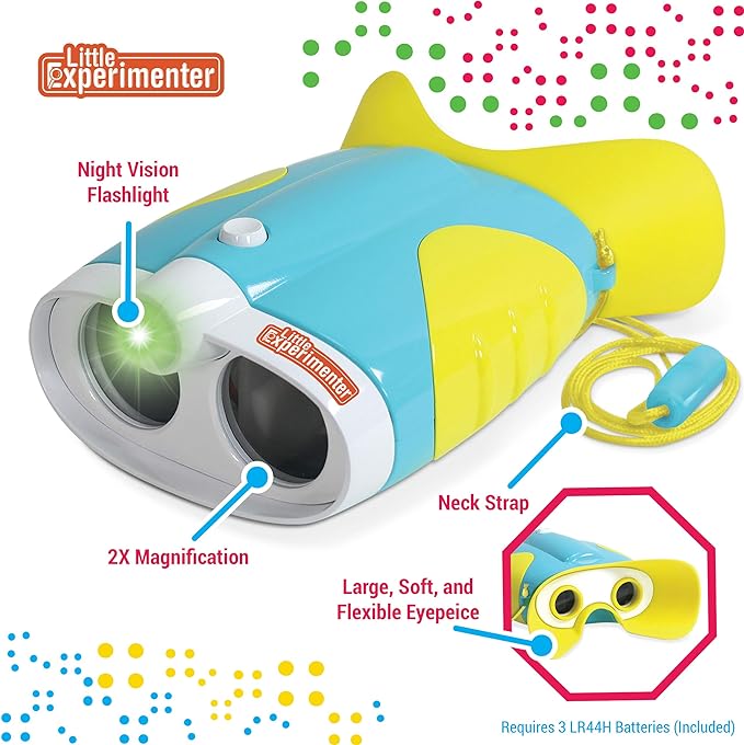 Little Experimenter Night Vision Binoculars for Toddlers & Kids, Flash Light & Face Comfort Rubber, Ideas, Outdoor Toys, Educational STEM Gifts for Boys & Girls Ages 3 4 5 6 Year Old