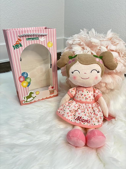Gloveleya Personalized Doll with Embroidered Name - Floral Pink Custom Plush Doll for Girls Cute Plush Doll Customized Gift - Muñecas de Trapo Personalizadas para Niñas