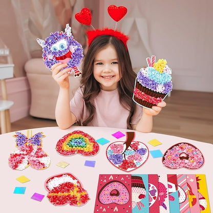 8PCS Poke-in Craft and Art Kit for Kids Heart Monster Dessert No-Mess Fabric Sewing Art Girls Boys 4-12 Puzzle Puncture Painting Toy Gift Mom Valentine Creative Activity Game Birthday Party
