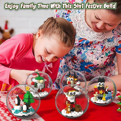 Christmas Tree Ornaments Building Blocks Christmas, 2025 Christmas Decorations Ball Toys Included Santa Reindeer Nutcracker Gnome Penguin, Xmas Ornaments for Indoor Outdoor 5packs