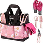 WORKPRO 5PCS Gardening Tools, Aluminum Heavy Duty Garden Tool Set with Bag, Ideal Gardening Gifts for Women-Pink Ribbon