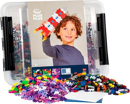Plus-Plus - 2,400 Pieces in Storage Tub - Basic, Neon & Glitter Mix w/ 2 Baseplates - Construction Building Stem/Steam Toy, Kids Mini Puzzle Blocks