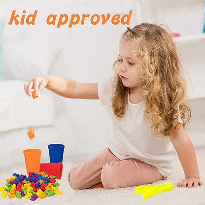 Colorful Counting Bears with Matching Cups - 60 Bears - Sort, Count & Color Recognition Learning Toy for Toddler & Kids - Montessori Education - Preschool Game