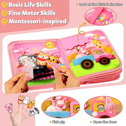 GOLIYEAN Montessori Busy Book for Toddlers 1-3, Busy Board Montessori Toys for 1 Year Old Girl Birthday Gifts, Educational Learning Sensory Activity Books, Quiet Book Travel Toys for Airplane Car
