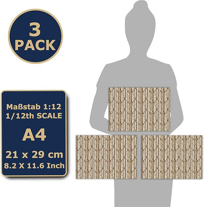 3 Sheets Self-Adhesive Brick Wall Cladding for Dollhouses Scale 1:12 (Birk Logs)