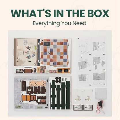 Book Nook Kit - DIY Miniature House Kit for Adults, Dollhouse Booknook Tiny House Bookshelf Decor 3D Wooden Puzzle Street Model, Ideal Gift for Book Lovers, Family, Friends (Coffee Shop)