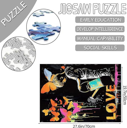Tucocoo Banksy Graffiti Love Jigsaw Puzzle 1000 Pieces Puzzles for Adults, Butterfly Abstract Art Jigsaw Puzzles for Difficult Challenging Family Activity Games DIY Crafts Puzzle for Home Decor Gifts