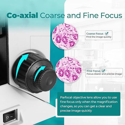 Sinher XSZ-2108A Professional lab Compound Binocular microscopes 40X-2000X Magnification for Kids Students Adults School Lab Home Education with Microscope Slides Set.